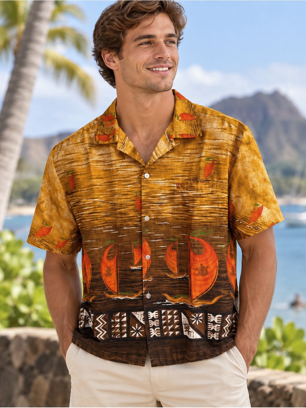 Men's Vintage 60s 70s Tiki Liberty House Tropicana Hawaii Yacht Ocean Shirt. M